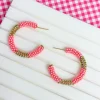 Seed Bead & Rhinestone Hoop Earrings - Pink