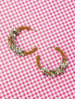 Seed Bead Flower Hoop Earrings - Gold