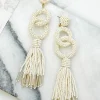 Seed Bead Linked Tassel Earrings - White