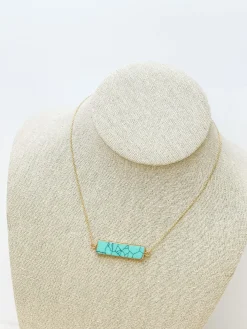 Semi Precious Bar Pendant Necklace - Turquoise