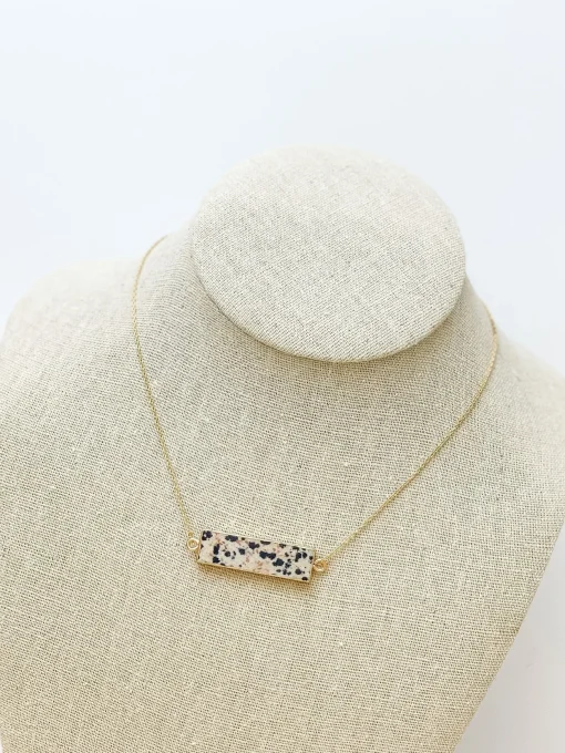 Semi Precious Bar Pendant Necklace - Spotted