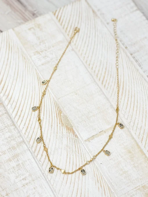 Semi Precious Dangle Charm Necklace - Spotted