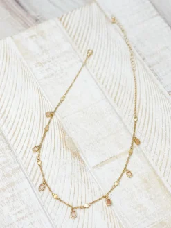 Semi Precious Dangle Charm Necklace - Rose Quartz