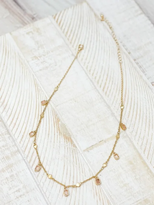 Semi Precious Dangle Charm Necklace - Rose Quartz