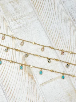 Semi Precious Dangle Charm Necklace - Spotted