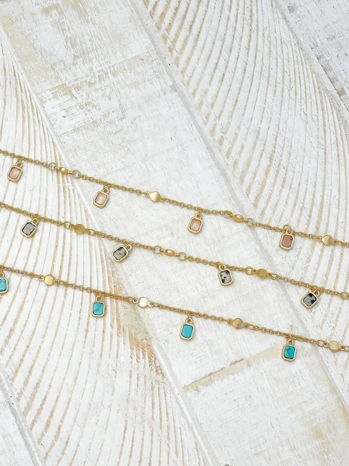 Semi Precious Dangle Charm Necklace - Rose Quartz