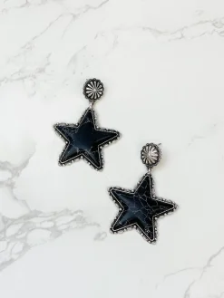 Semi Precious Star Statement Earrings - Black