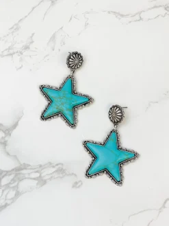 Semi Precious Star Statement Earrings - Turquoise