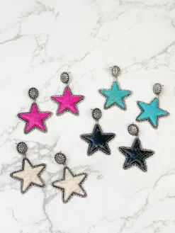 Semi Precious Star Statement Earrings - Black
