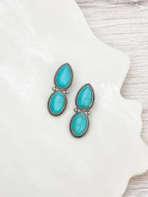 Semi Precious Stone Drop Earrings - Turquoise
