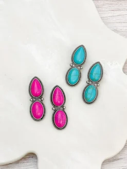 Semi Precious Stone Drop Earrings - Turquoise