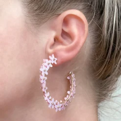 Sequin Flower Lined Hoop Earrings - Lavender