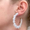 Sequin Flower Lined Hoop Earrings - White