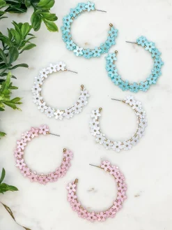 Sequin Flower Lined Hoop Earrings - Lavender