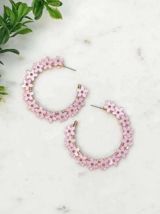 Sequin Flower Lined Hoop Earrings - Lavender