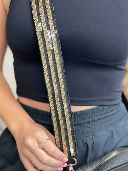 Sequin Purse Strap - Black & Gold
