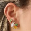 Set of 3 Enamel Stud Earrings - Tequila