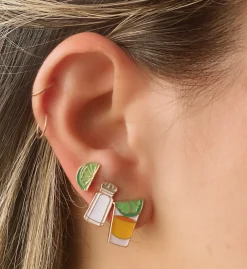 Set of 3 Enamel Stud Earrings - Tequila