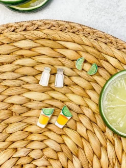 Set of 3 Enamel Stud Earrings - Tequila