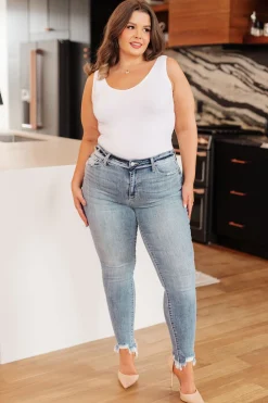 Sherry Mid Rise Release Waistband Detail Skinny by Judy Blue