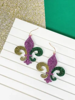 Shimmer Fleur De Lis Dangle Earrings