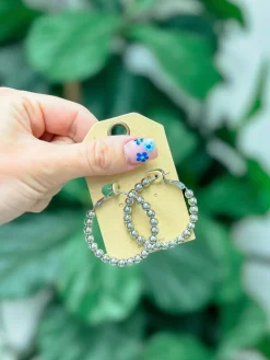 Shiny Ball Hoop Earrings - Silver