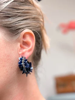 Shiny Sequin Hoop Earrings - Navy Blue