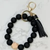 Silicone Beaded Key Ring Bracelet - Black