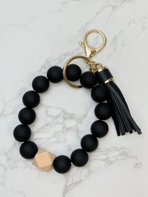 Silicone Beaded Key Ring Bracelet - Black