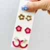 Simple Enamel Flower Earrings Set - Pink
