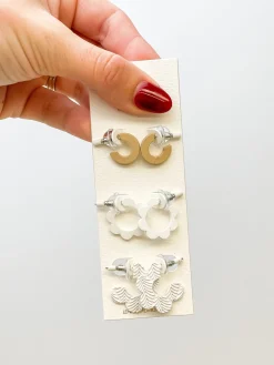 Simple Flower Hoop Earring Set of 3