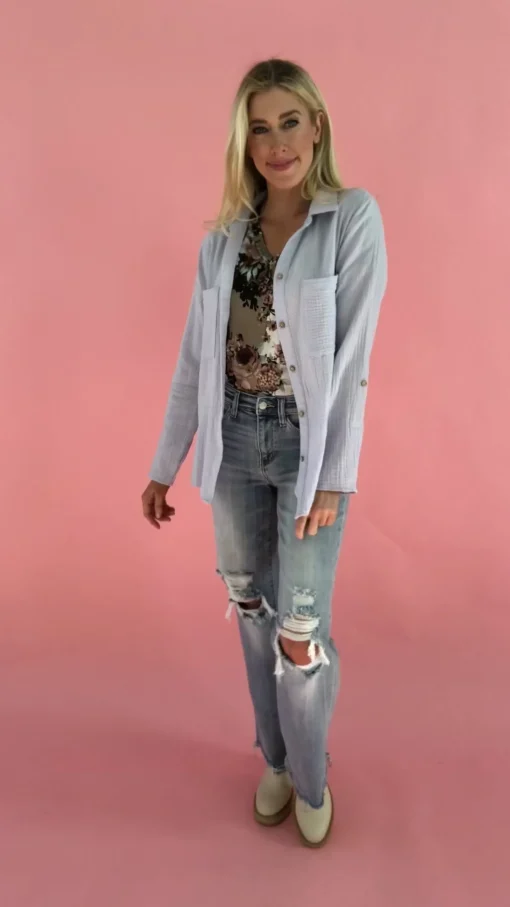 Skies The Limit Button Up in Lavender Blue