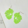 Skull Statement Dangle Earrings - Neon Green