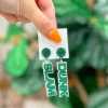 'Slam Dunk' Statement Dangle Earrings - Green & White Glitter
