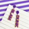 'Slam Dunk' Statement Dangle Earrings - Purple & Gold Glitter