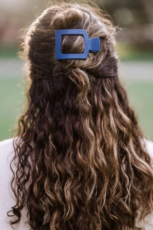 Small Teleties Flat Square Clip - Midnight Rain Navy