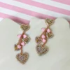 Sparkling Hearts Dangle Earrings - Light Pink