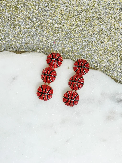 Sporty Rhinestone Trio Dangle Earrings - Basketball