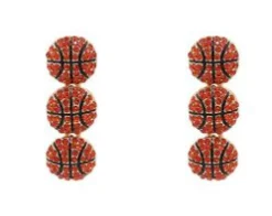Sporty Rhinestone Trio Dangle Earrings - Basketball
