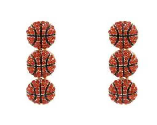 Sporty Rhinestone Trio Dangle Earrings - Basketball