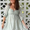 Spotting Fairies Puff Sleeve Dress in Sage