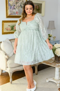 Spotting Fairies Puff Sleeve Dress in Sage