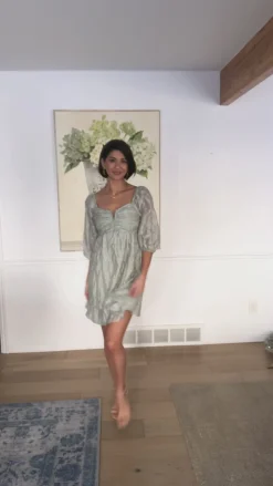 Spotting Fairies Puff Sleeve Dress in Sage