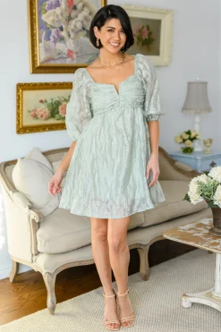 Spotting Fairies Puff Sleeve Dress in Sage