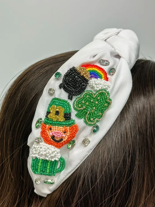St. Patrick's Scene Beaded Embellished Headband - White