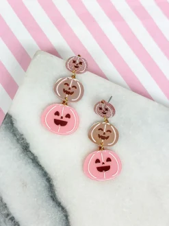 Stacked Pumpkin Dangle Earrings - Pink