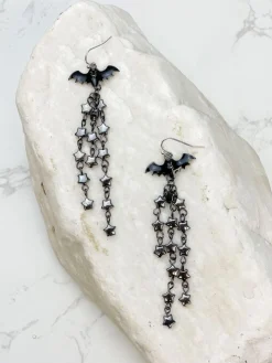 Star Chain Link Bat Dangle Earrings