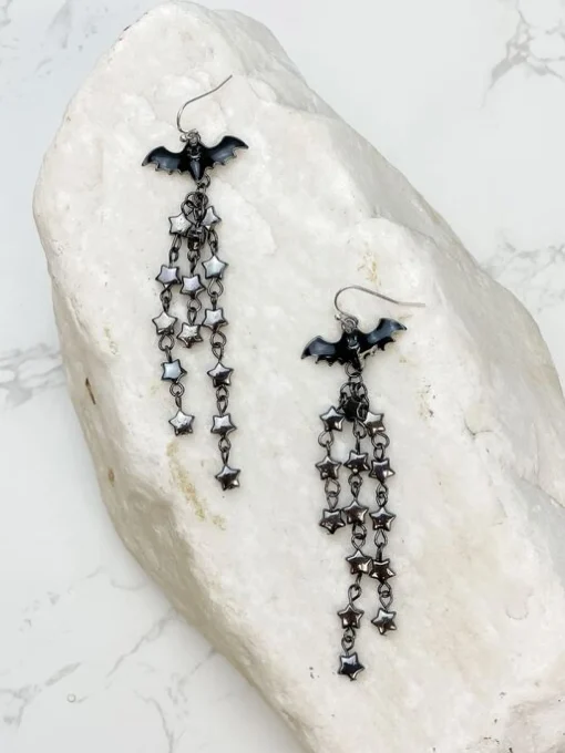 Star Chain Link Bat Dangle Earrings