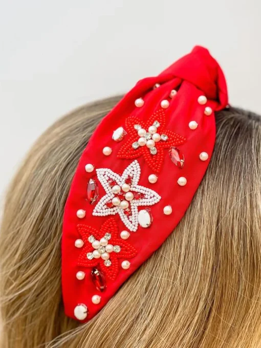 Star Embellished Headband - Red & White