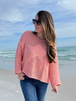 Star Sheer Sweater by POL - Peach